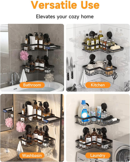 Corner Shower Caddy Suction Cup with Soap Holder and 16 Hooks