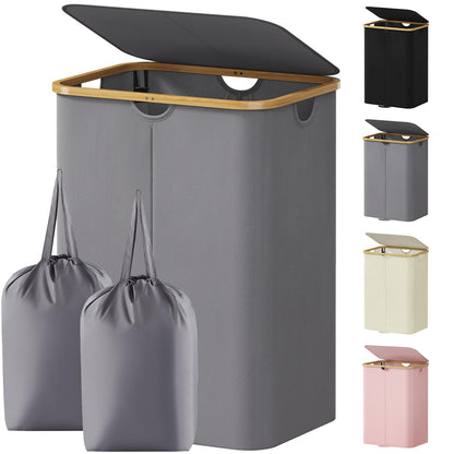 Lifewit 65L Slim Laundry Hamper with Lid and Removable Bag, Beige