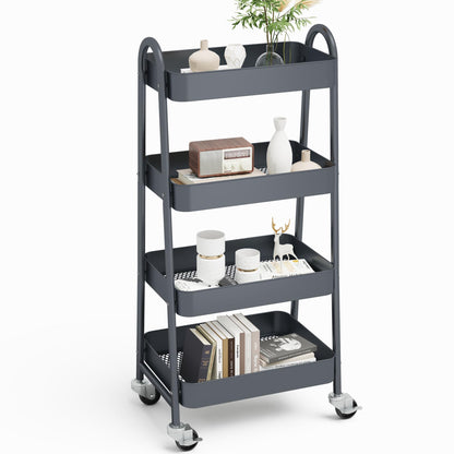 NEWBULIG 4-Shelf Metal Rolling Storage Utility Cart with Lockable Wheels