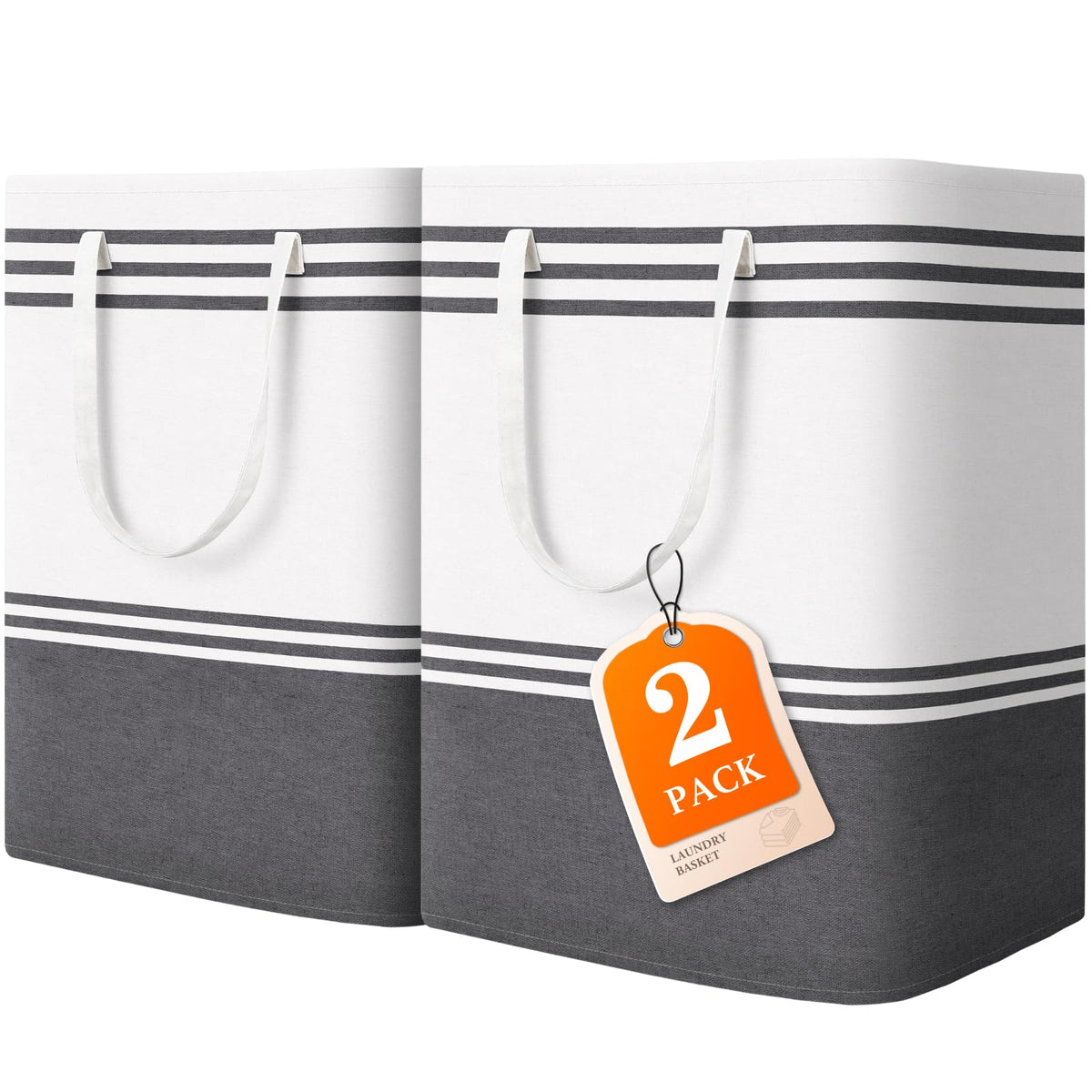 2 Pack Large Laundry Baskets, Laundry Hampers for Dorm, Bathroom, Room 75L