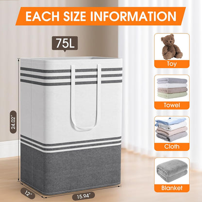 2 Pack Large Laundry Baskets, Laundry Hampers for Dorm, Bathroom, Room 75L