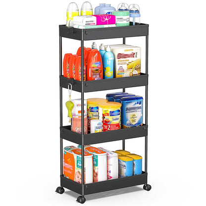 SPACEKEEPER 5 Tier Storage Rolling Cart, Bathroom Cart with Wheels, White