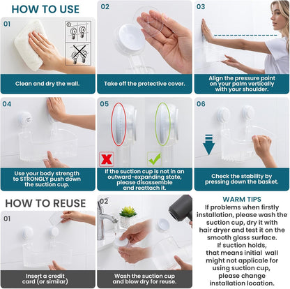 TAILI Shower Caddy Suction Cup Bathroom Organizer Shelves Frosted Clear 2pack