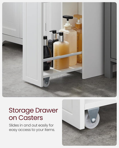 VASAGLE Small Bathroom Storage Cabinet, with Slide Out Drawers，Cloud White