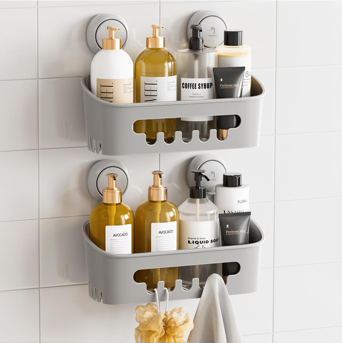 TAILI Shower Caddy Suction Cup Bathroom Organizer Shelves Frosted Clear 2pack