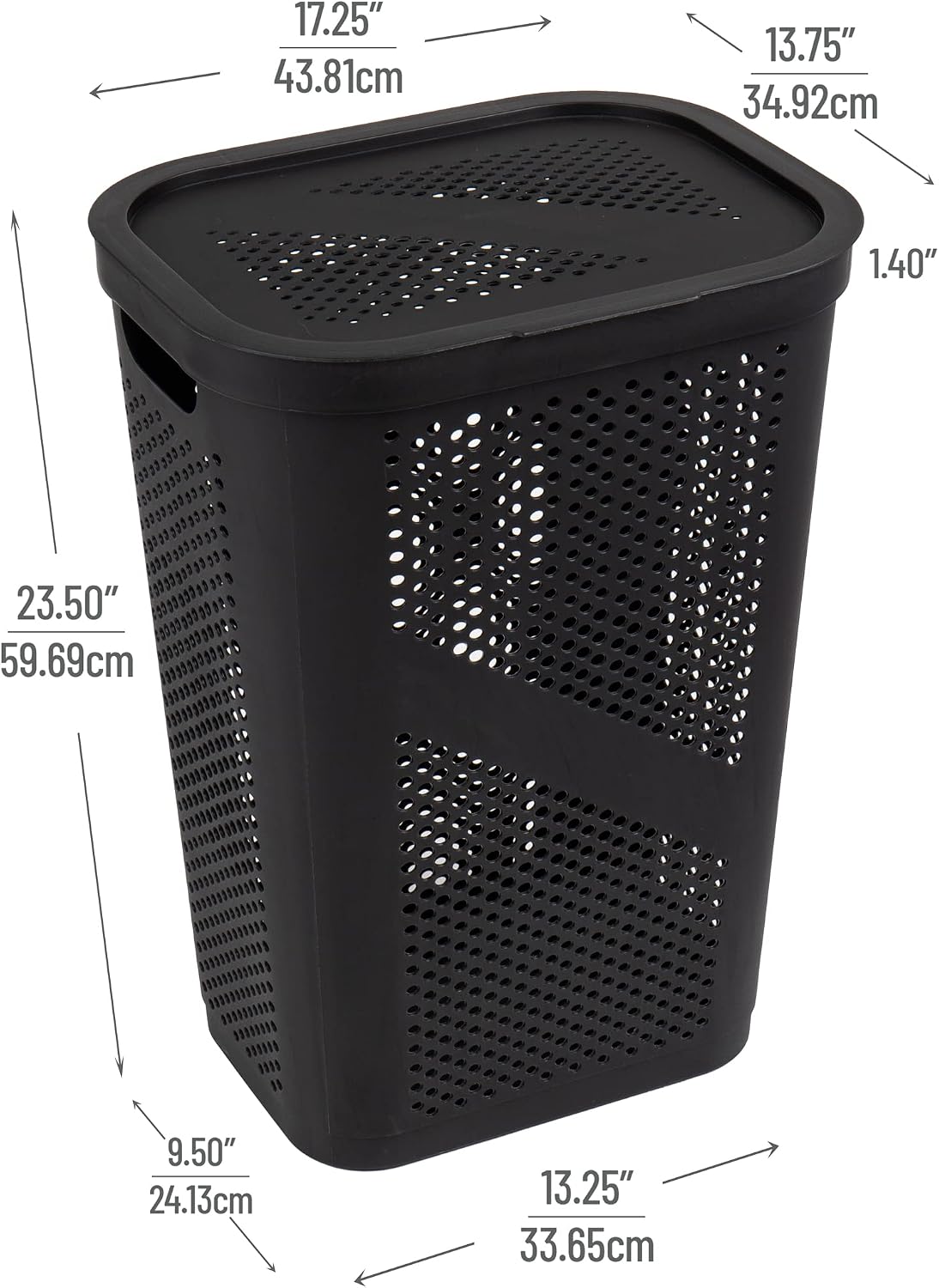 Mind Reader Slim Laundry Hamper with Lid, 60L Ventilated Clothes Baskets, Tapered Design for Bathrooms, Closets, Plastic, Set of 2, Black