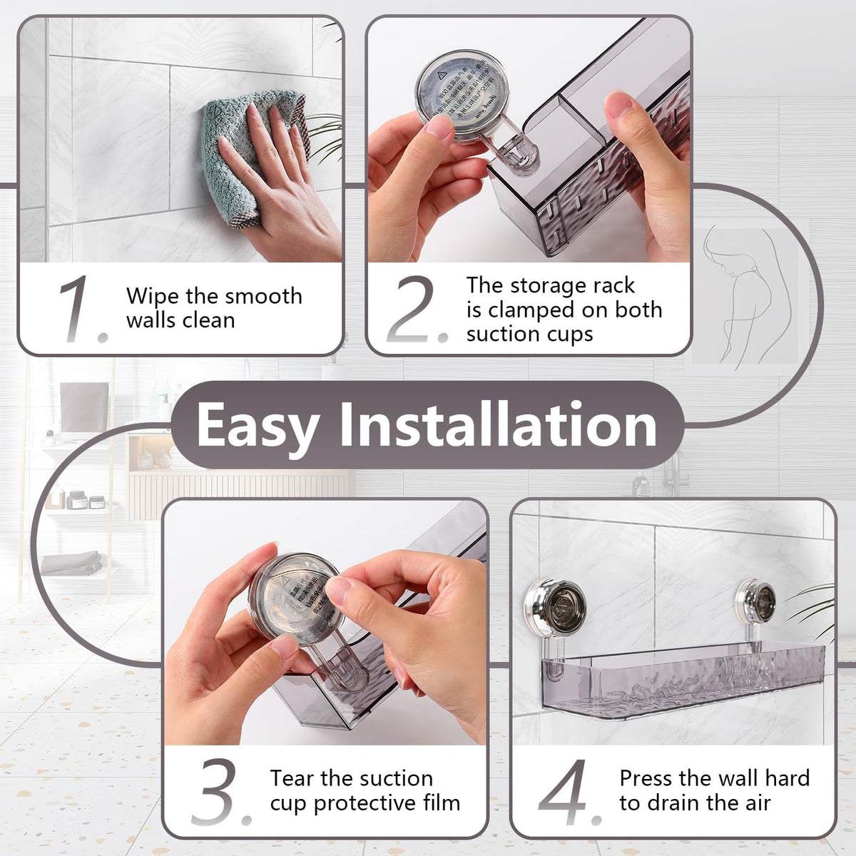 Corrugated Suction Cup Storage Holder,Movable Shower Shelf Suction Cup,Shower Caddy Large Organizer Bathroom,No-Drill Wall Mounted Bathroom Storage Rack Shelf(White)