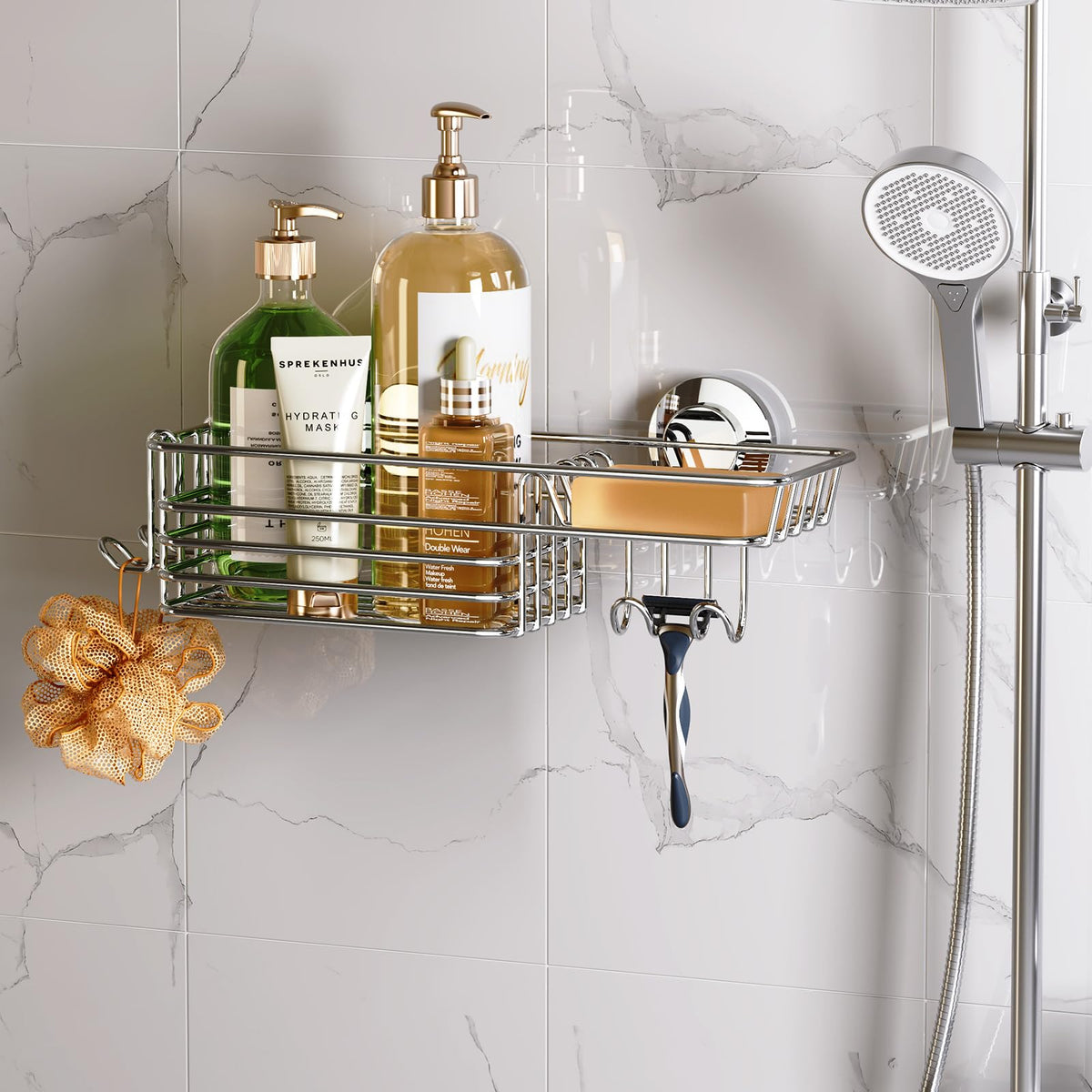 LEVERLOC Shower Caddy Suction Cup, 3 Pack Heavy Duty Bathroom Organizer
