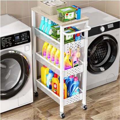 Vivihomety 4-Tier Slim Utility Rolling Laundry Cart with Wheels, Metal