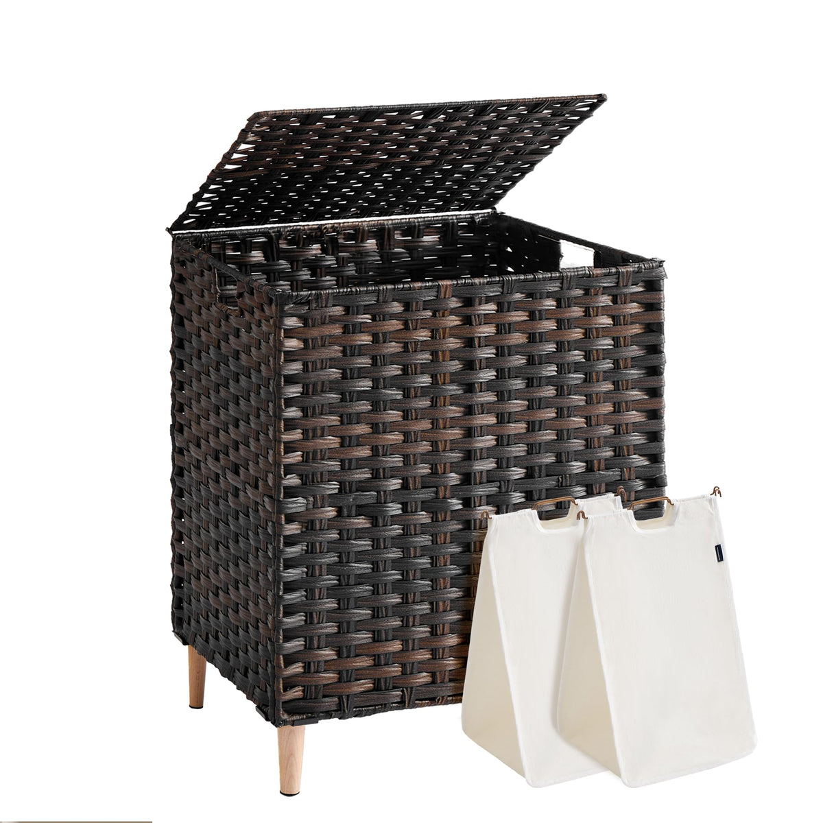 SONGMICS Laundry Hamper with Lid, PE Rattan, 25 Gallons (95 L)