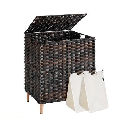 SONGMICS Laundry Hamper with Lid, PE Rattan, 25 Gallons (95 L)