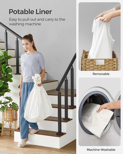 SONGMICS Rolling Laundry Hamper with Lid, 140 L Synthetic Rattan