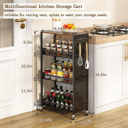 Utility Slim Storage Cart 4 Tier Rolling Laundry Room Organization Cart：