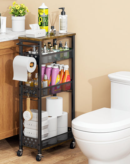 OKZEST Slim Bathroom Organizers and Storage Cart with Toilet Paper Holder
