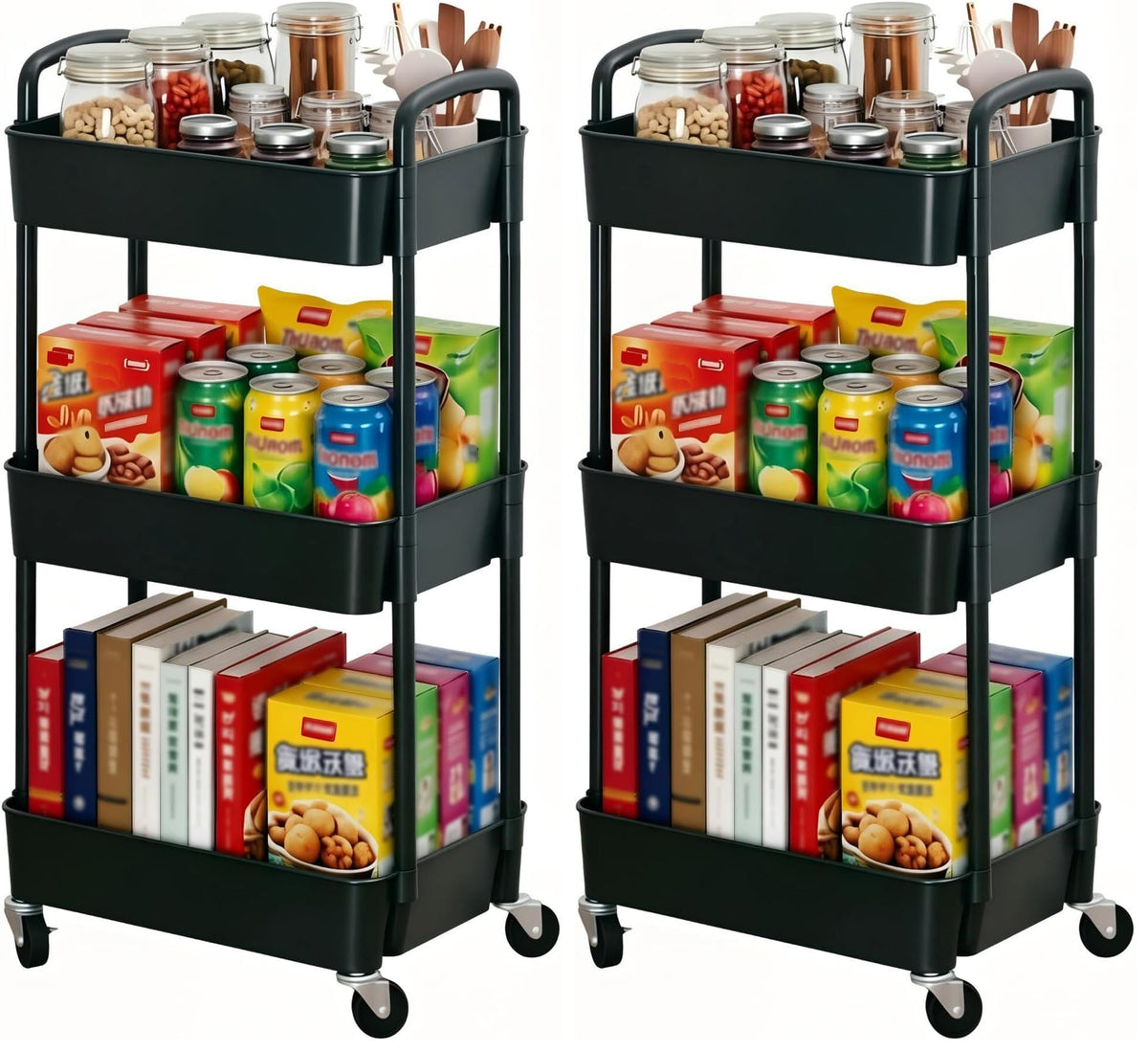Sywhitta 4-Tier Plastic Rolling Utility Cart with Wheels for Storage,White