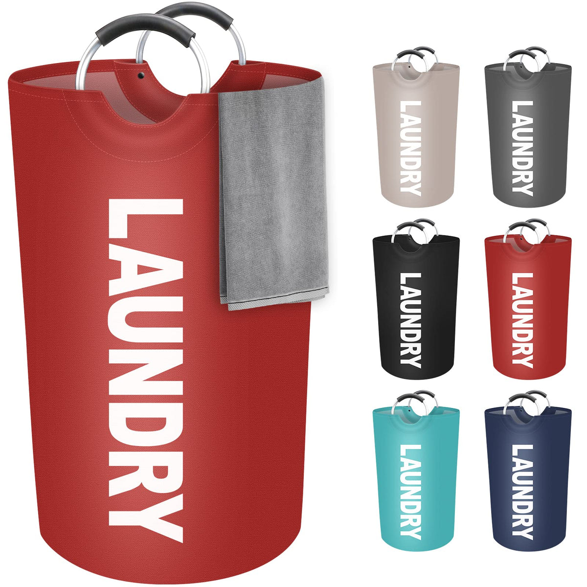 90L Large Laundry Basket, Dirty Clothes Waterproof Laundry Hamper, Red