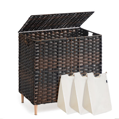 SONGMICS Laundry Hamper with Lid, PE Rattan, 25 Gallons (95 L)