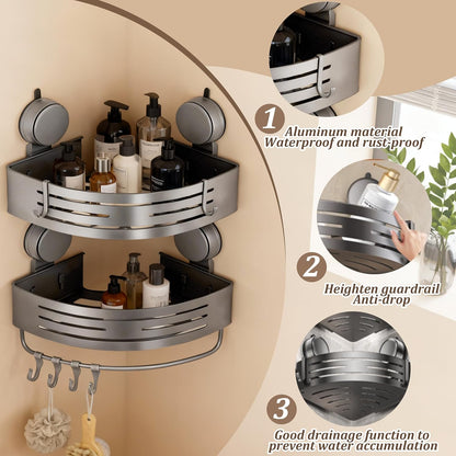 Aluminum Shower Caddy(2-Pack Gray),Shower Shelves for Wall.