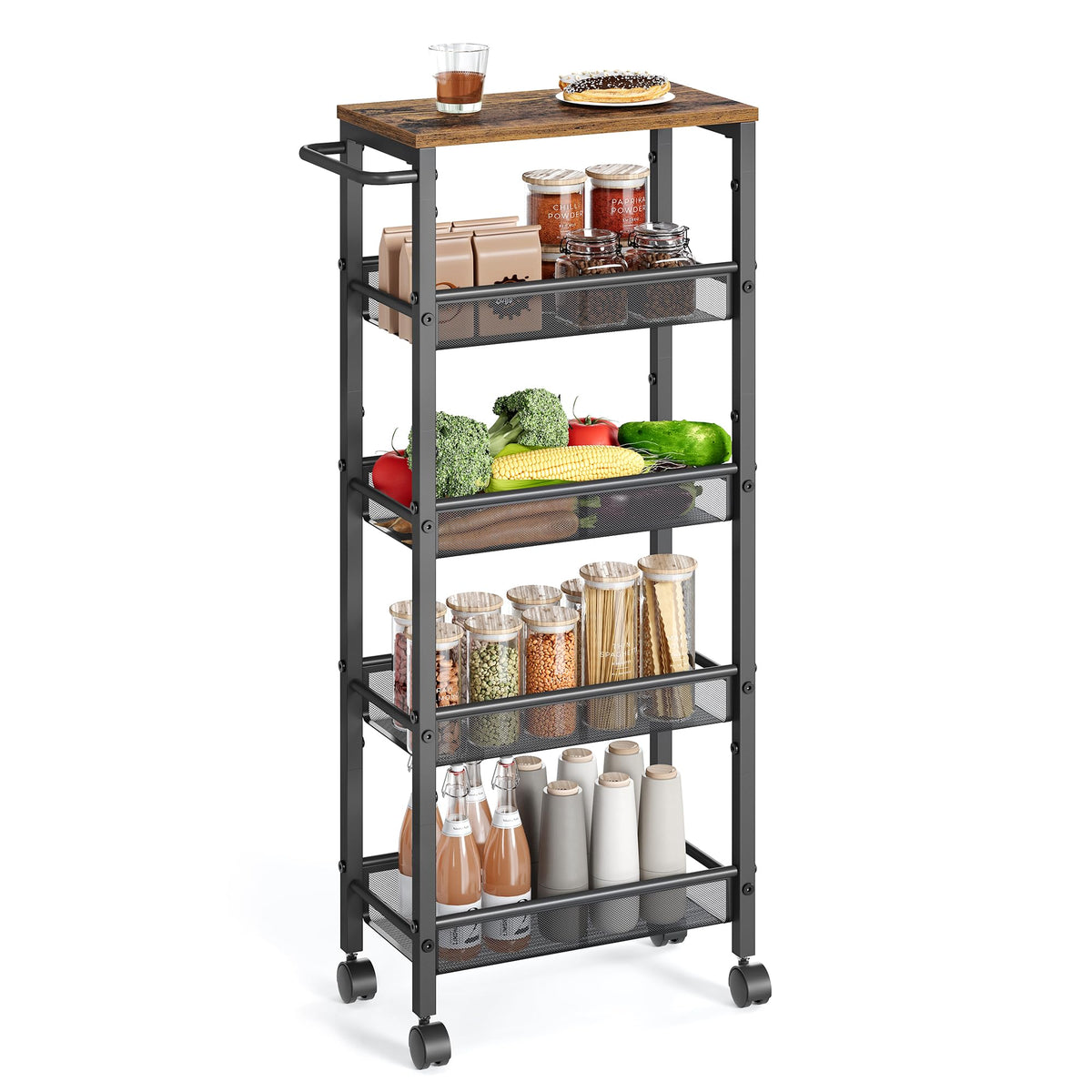 VASAGLE 6-Tier Utility Rolling Laundry Cart, 17.9 x 5.9 x 51.7 inch