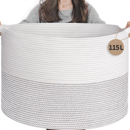 INDRESSME XXXLarge Woven Rope Blanket Basket Living Room Brown, 90L