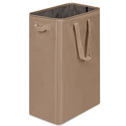 efluky Slim Laundry Basket, Narrow Laundry Hamper with Handles, Collapsible Dirty Clothes Hamper, Tall Laundry Bin for Laundry Room, Dorm and Bedroom, 12.7 Gallons(48L) Beige