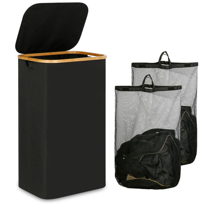IEGrow Laundry Hamper with Lid,110L Laundry Basket with Mesh Bags,Black
