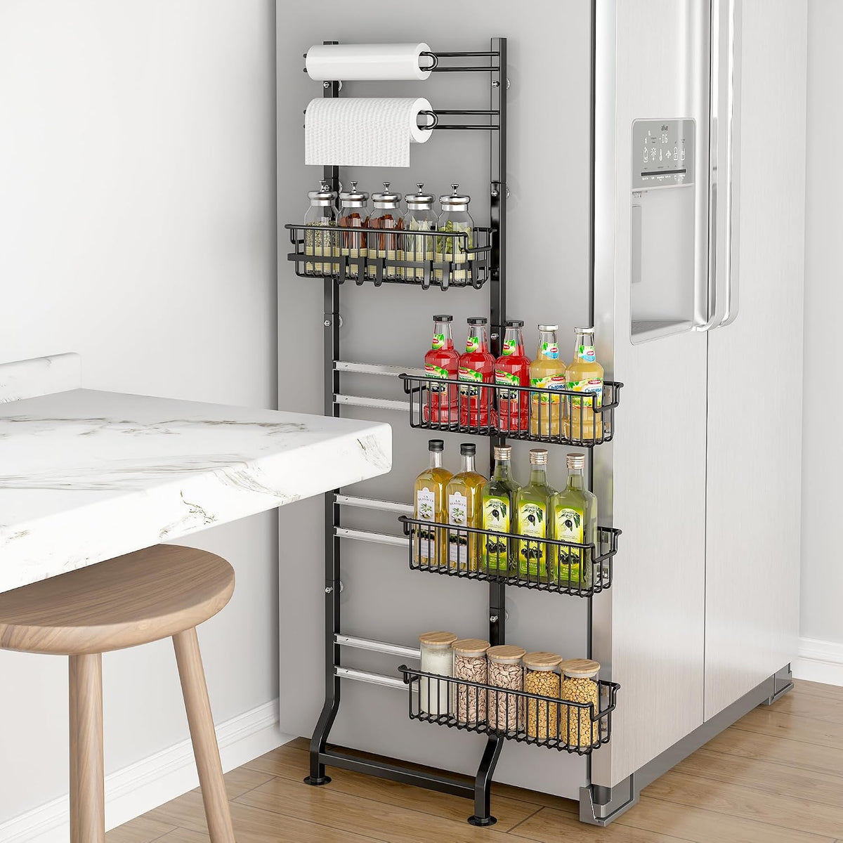 BUKFEN 6-Tier Slim Corner Shelf, Spice Rack Narrow Storage Next to Fridge