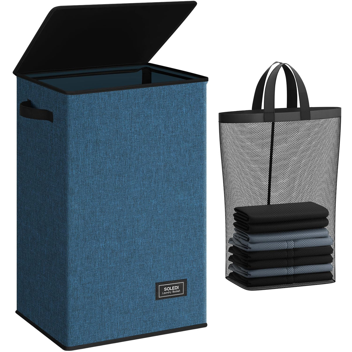 SOLEDI 100L Laundry Hamper with Lid, Large Collapsible Laundry Basket