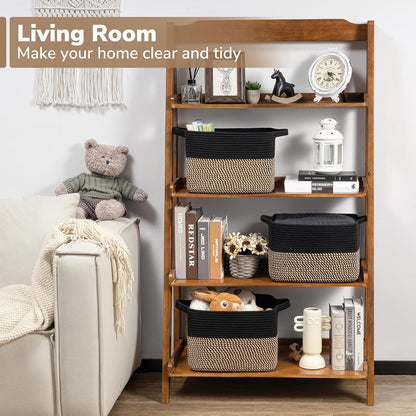 Goodpick Woven Storage Basket for Shelves, 13" x 10" x 9", Black Jute