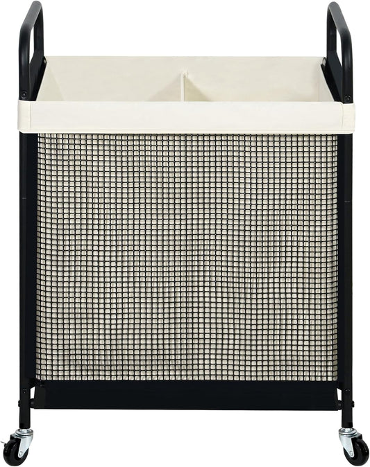 STO STO Laundry Hamper 2 Section, 100L Rolling Laundry Sorter Cart with Removable and Washable Liner Bag, Clothes Hamper with Wheels and Metal Handle for Laundry Room and Bedroom