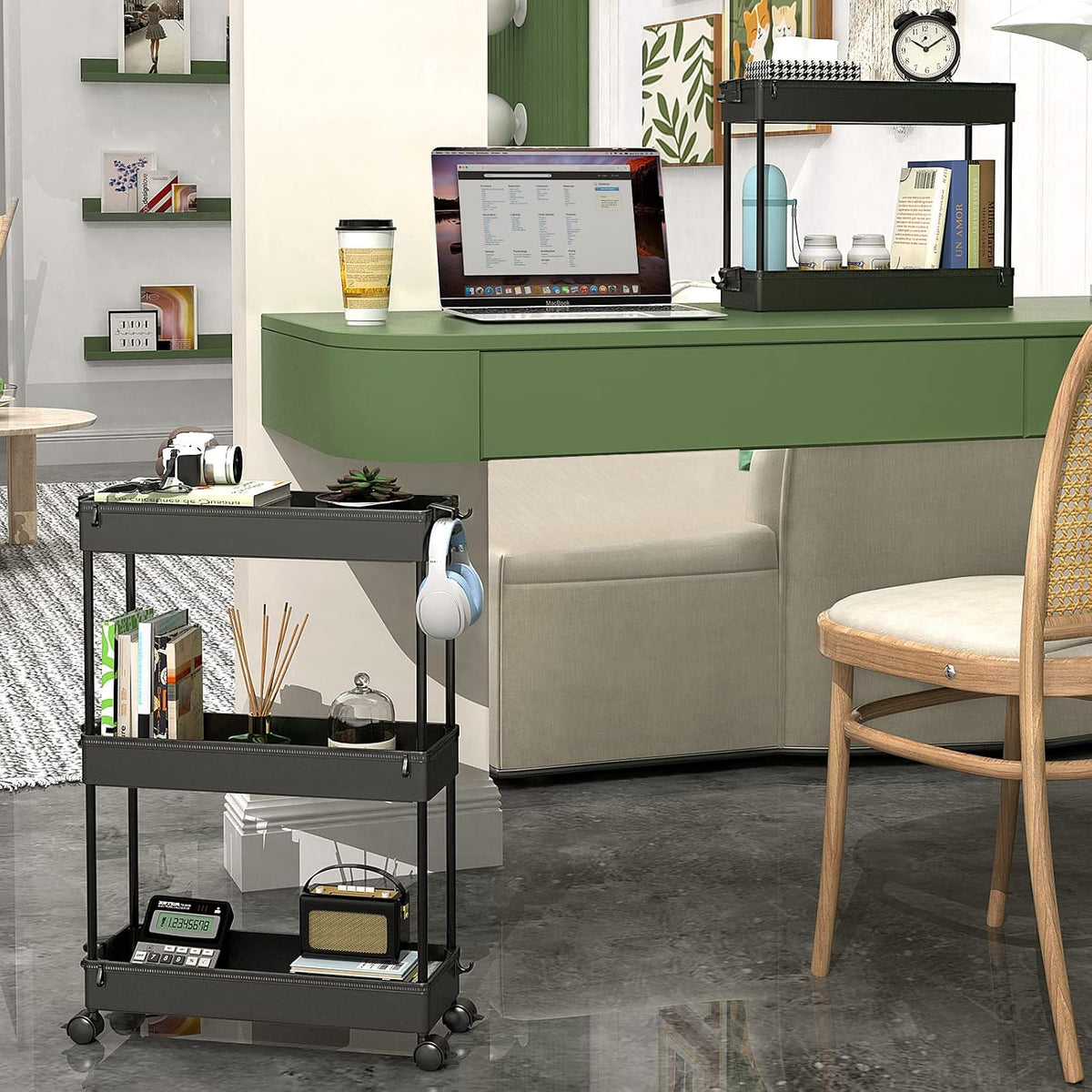 SPACEKEEPER Slim Rolling Storage Cart, 3 Tier Bathroom Storage Organizer Laundry Room Utility Cart Mobile Shelving Unit, Multi-Purpose for Kitchen Office Bathroom Laundry Narrow Places, Black