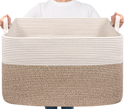 Goodpick Large Woven Rope Blanket Basket, Rectangle, Black, 75L