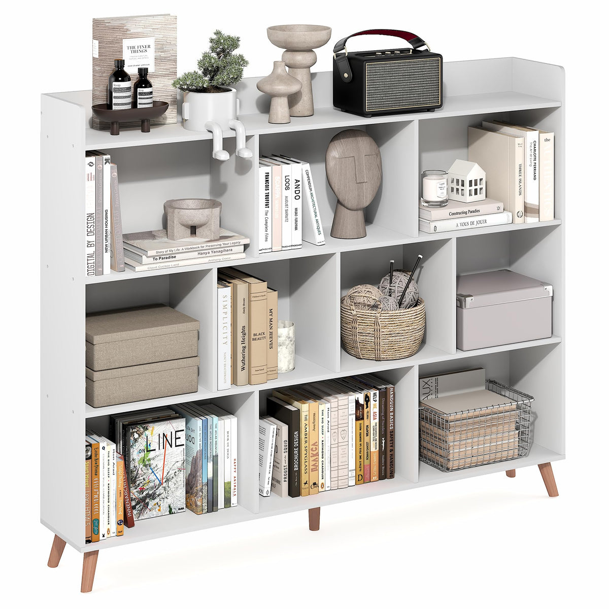 Furinno LUDER Book Shelf, 6-Tier Tall Modern Bookshelf, Bookcase with Open Shelves, 9.3 x 12 x 71, for Living Room, Bedroom, Home Office, White