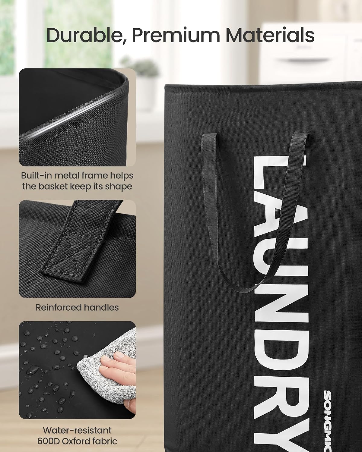SONGMICS Laundry Hamper, 80L Foldable Basket, 2 Pack, Water-Repellent