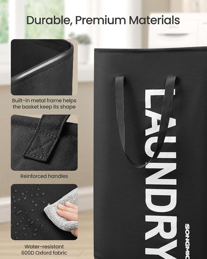 SONGMICS Laundry Hamper, 80L Foldable Basket, 2 Pack, Water-Repellent