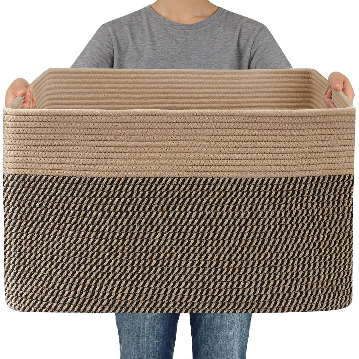 JMvicyroam 65L Large Woven Cotton Rope Blanket Basket, Oatmeal