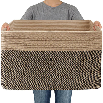 JMvicyroam 65L Large Woven Cotton Rope Blanket Basket, Oatmeal