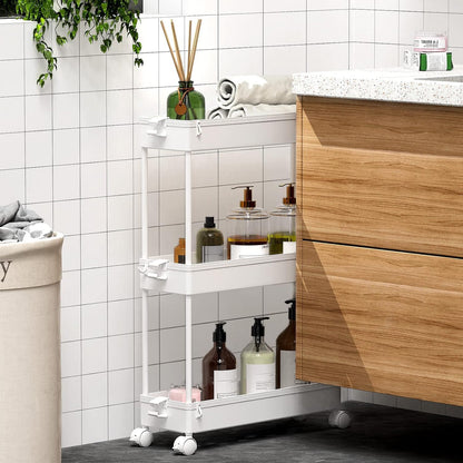 SPACEKEEPER Slim Rolling Storage Cart, 3 Tier Bathroom Cart Organizer,White