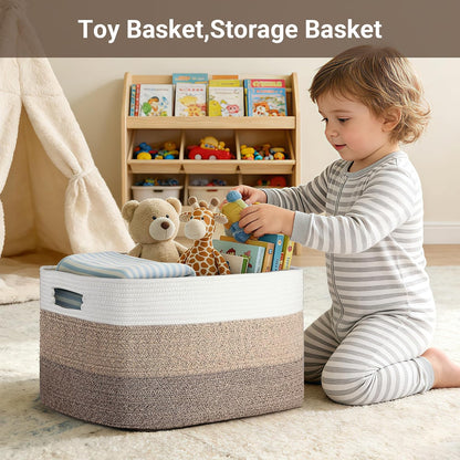 75L Blanket Basket Laundry Basket Hamper Brown/White,22"x17"x12"