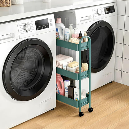 Slim Rolling Cart, Metal Frame Utility Rolling 3-Tier Narrow Storage Cart