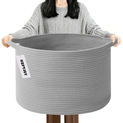 Large Woven Blanket Basket,65L Cotton Rope Laundry Basket