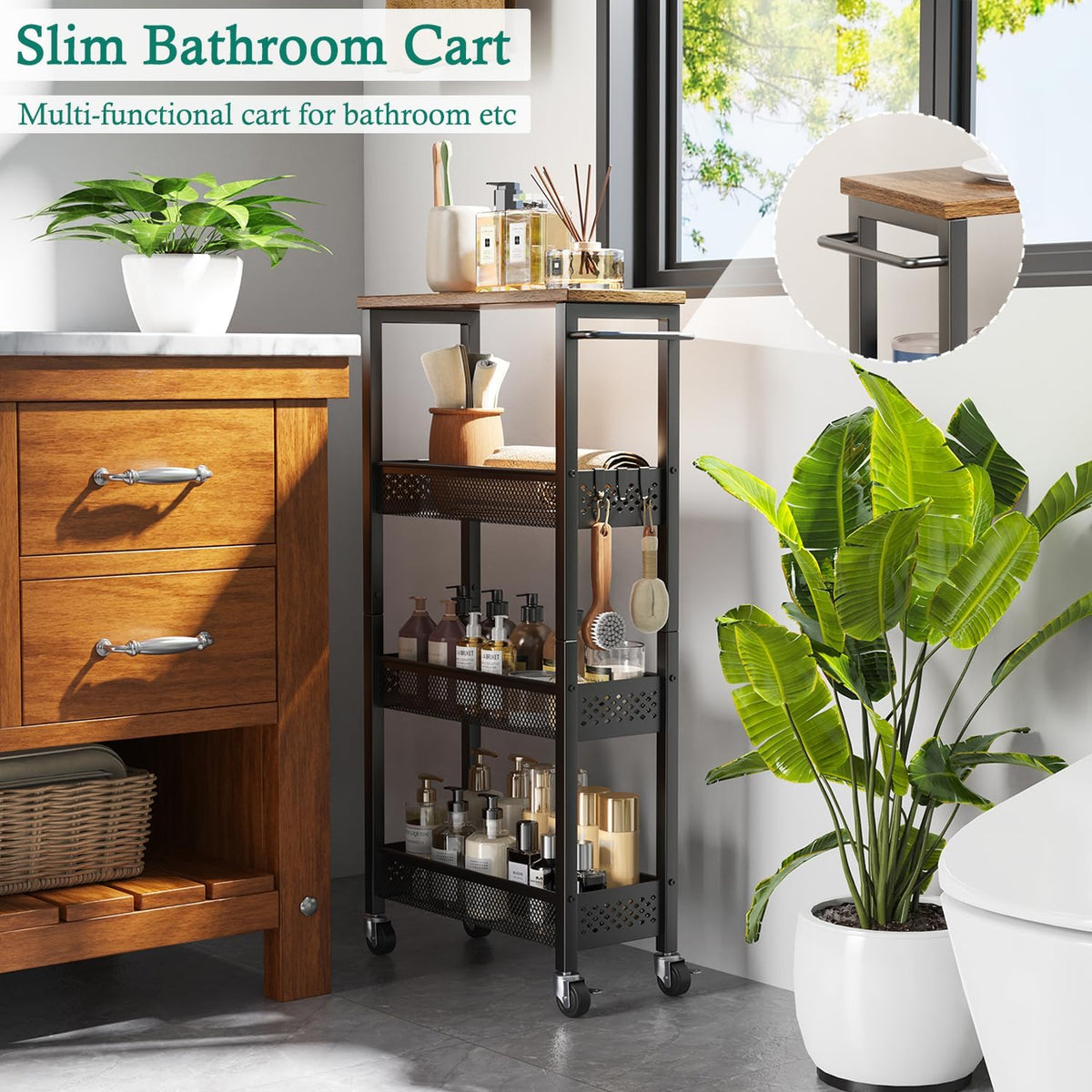 XYZLVSI Utility Slim Storage Cart, 4 Tier Kitchen Narrow Shelf on Wheels