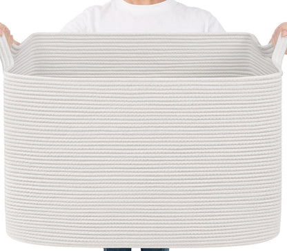 Goodpick Large Woven Rope Blanket Basket, Rectangle, Black, 75L