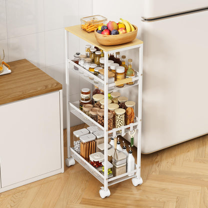 4-Tier Slim Utility Rolling Laundry Cart with Wheels, White