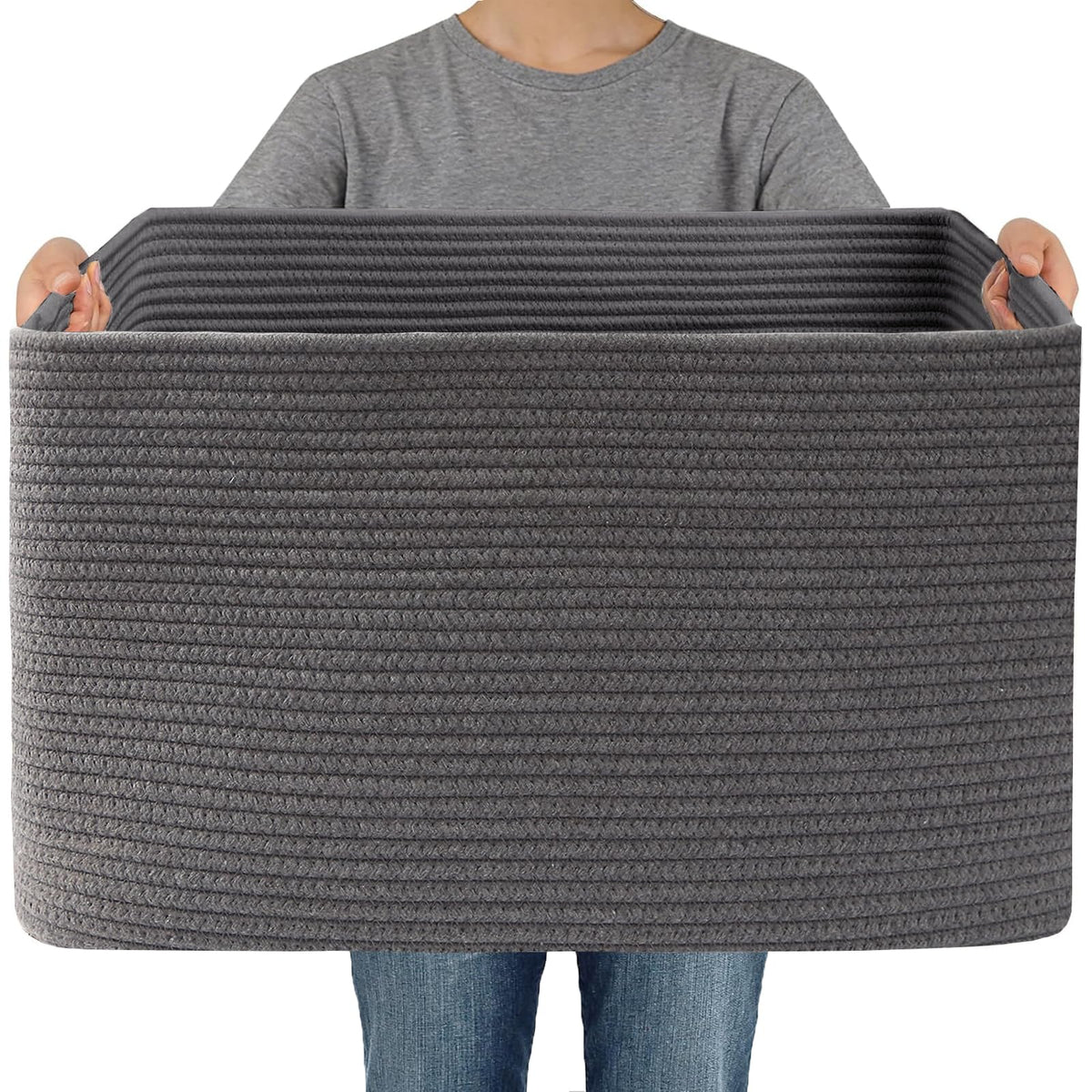 JMvicyroam 65L Large Woven Cotton Rope Blanket Basket, Oatmeal