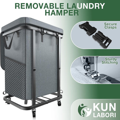Laundry Hamper with Lid,150L Rolling Laundry Basket with Wheels,Grey