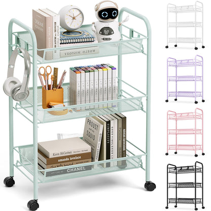 TOOLF 4 Tier Rolling Cart, Metal Utility Storage Cart with Wheels, White