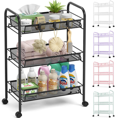 TOOLF 4 Tier Rolling Cart, Metal Utility Storage Cart with Wheels, White