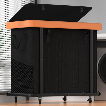 Laundry Hamper with Wheels,150L Leather Patchwork Clothes Hamper Black