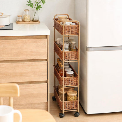 FOCHIER F Utility Slim Storage Cart,3-Tier Rolling Kitchen Office Laundry Room Cart,Mobile Shelving Unit Organizer for Living Room Bathroom Baby Diaper Narrow Places (Natural, 3 Tiers-7.1 inch (W))